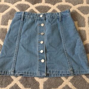 light blue denim button up skirt